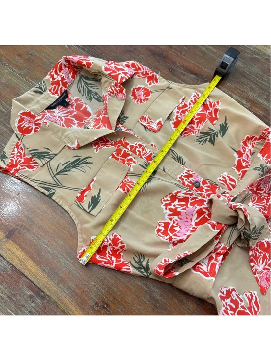Banana Republic Floral Sleeveless Midi Shirtdress Button Up Tan Coral Pink Sz 2 - Picture 7 of 11